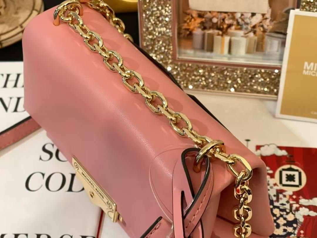Michael Kors MK Cece Mini 迷你皮革斜挎包 Soft Pink 金色鏈條肩帶